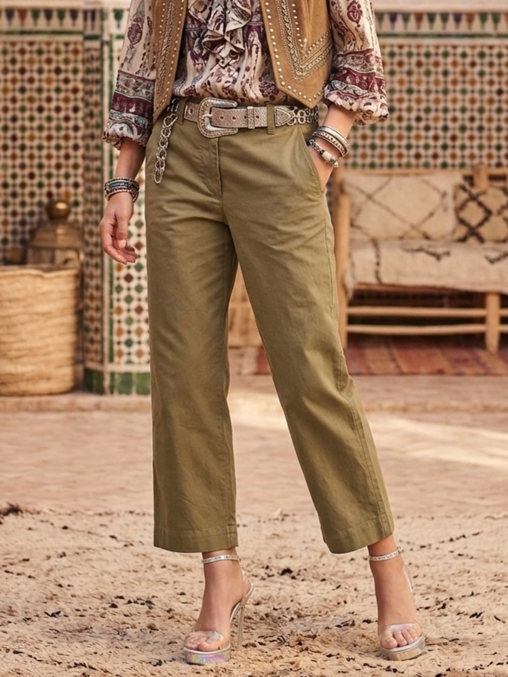 Isabel Marant Olive Cropped Straight-Leg Pants etoile camo jeans denim capri y2k